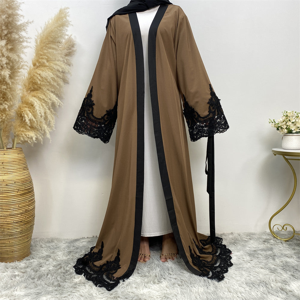 Fashionable dark brown muslim cardigan for women