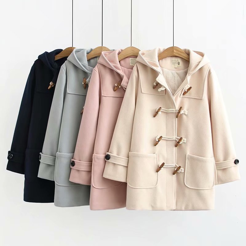 New minimalist solid color double breasted insulated hooded coat for women