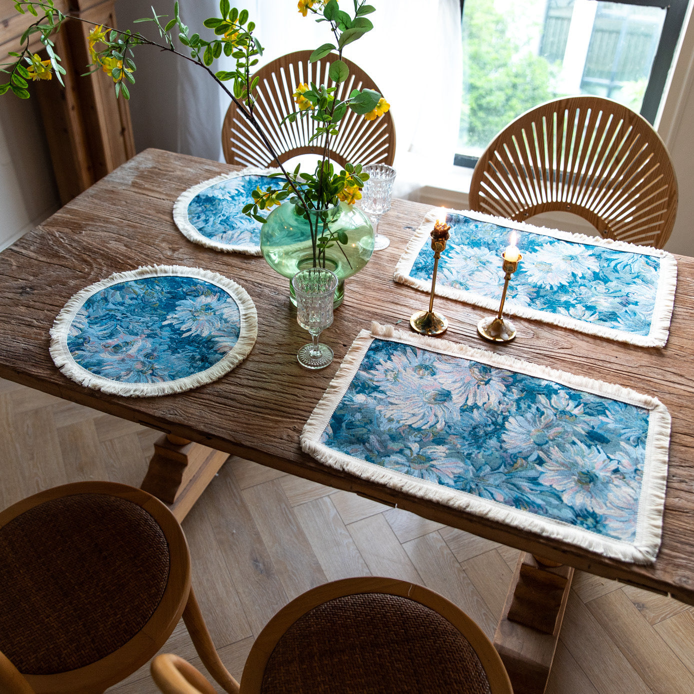 Runde Tischmatte mit Quaste Blumen-Tischtuch Küchendekoration lange