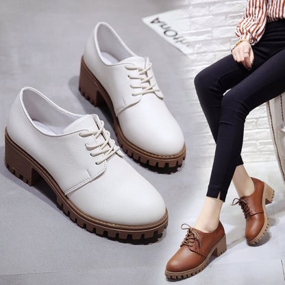 Small leather shoes for women spring 2024 new retro chunky shoes for women Korean version of the flat student mid-heeled shoes