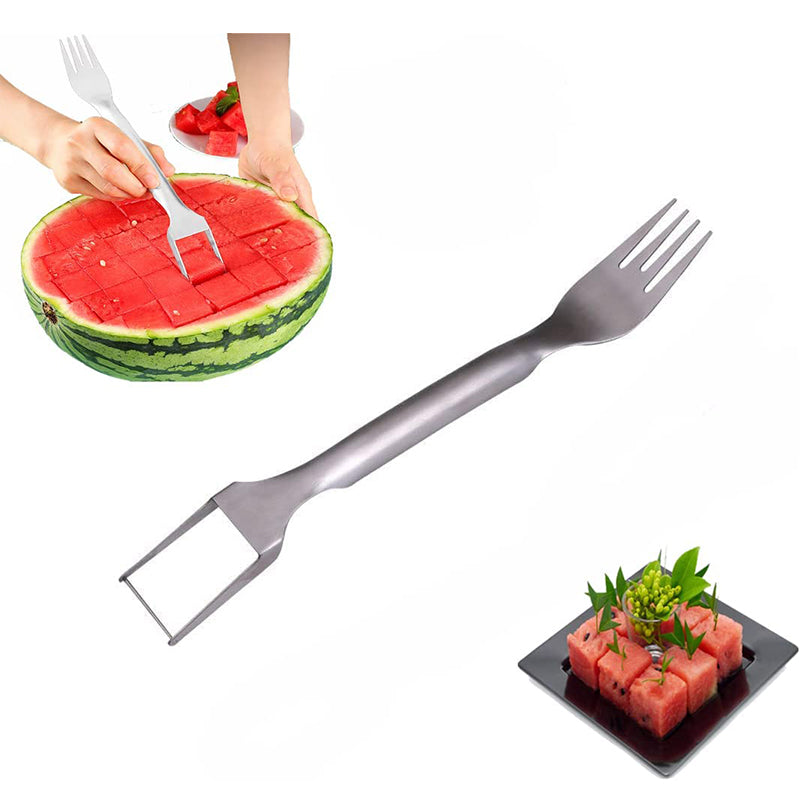 2-in-1 Watermelon Fork Cutter Multi-purpose Stainless Steel Watermelon Cutter Kitchen Fruit Cutting Fork Fruit Divider Kitchen Helper