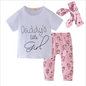 Toddler Baby Girl Clothes Daddy's Little Girl T-shirt Cartoon Pants Headband Toddler Outfits Clothes Set