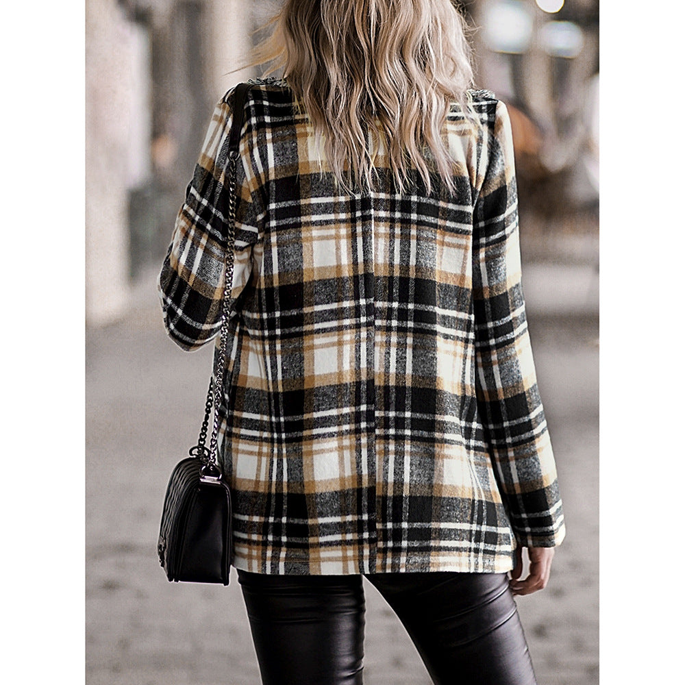 Fashionable casual check jacket for women