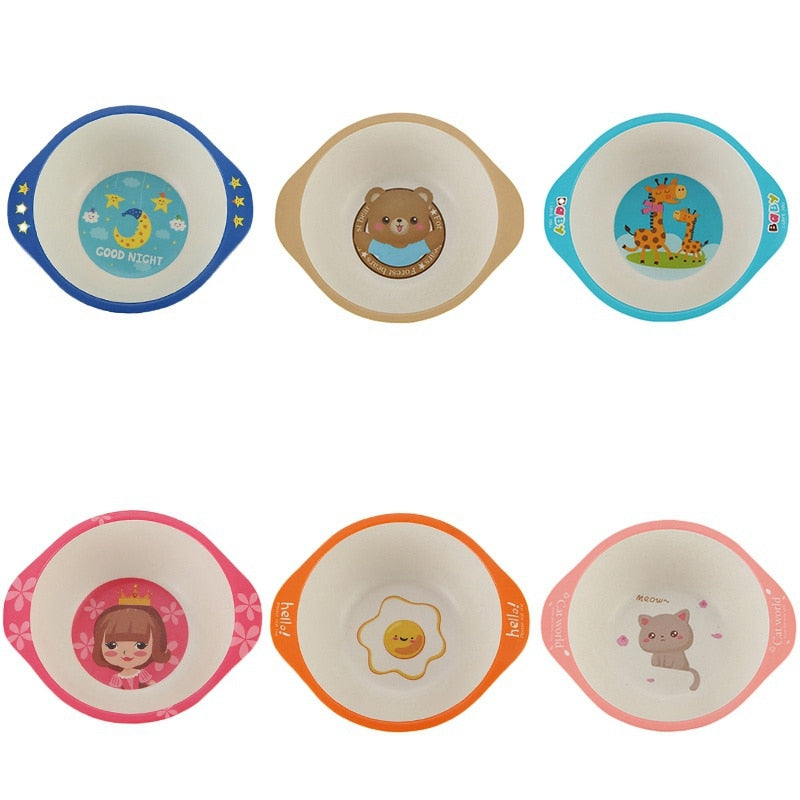 Kids Baby Natural Bamboo Fiber Bowls Cartoon Animal Dishes Baby Feeding Tableware Children Infant Toddler Portable Plates
