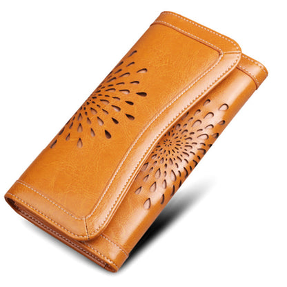 Fashionable long retro wax leather wallet for women