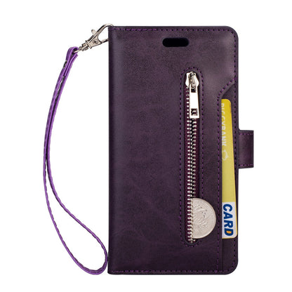 Multifunctional leather wallet with zipper