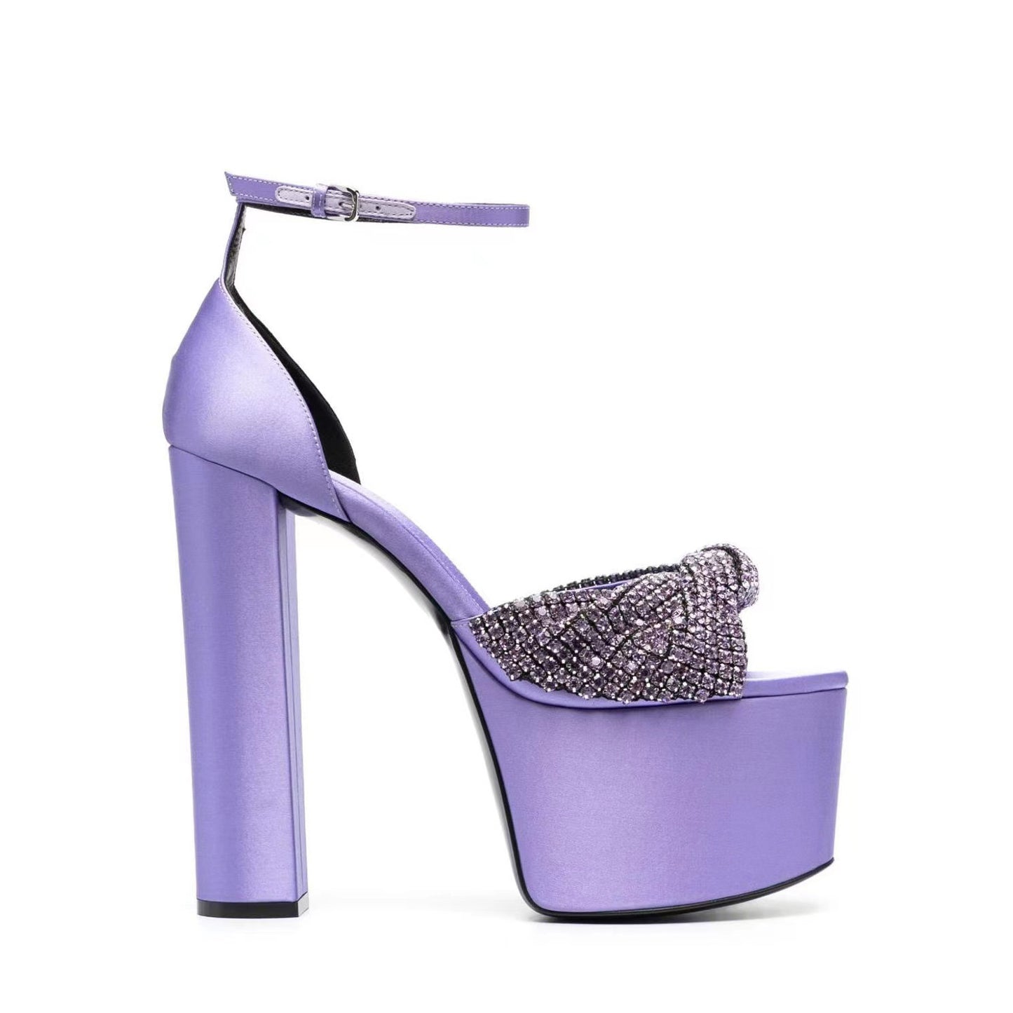 Silk Platform High Heel Shoes Waterproof Platform Rhinestone Peep Toe High Heel Sandals