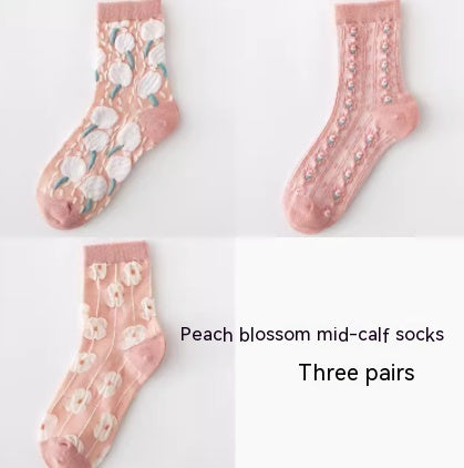 Korean version flower three-dimensional long spring and autumn socks