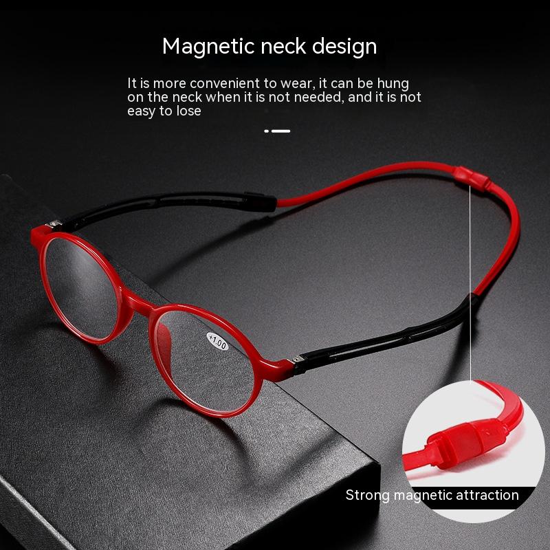 Portable retractable reading glasses with magnetic strap