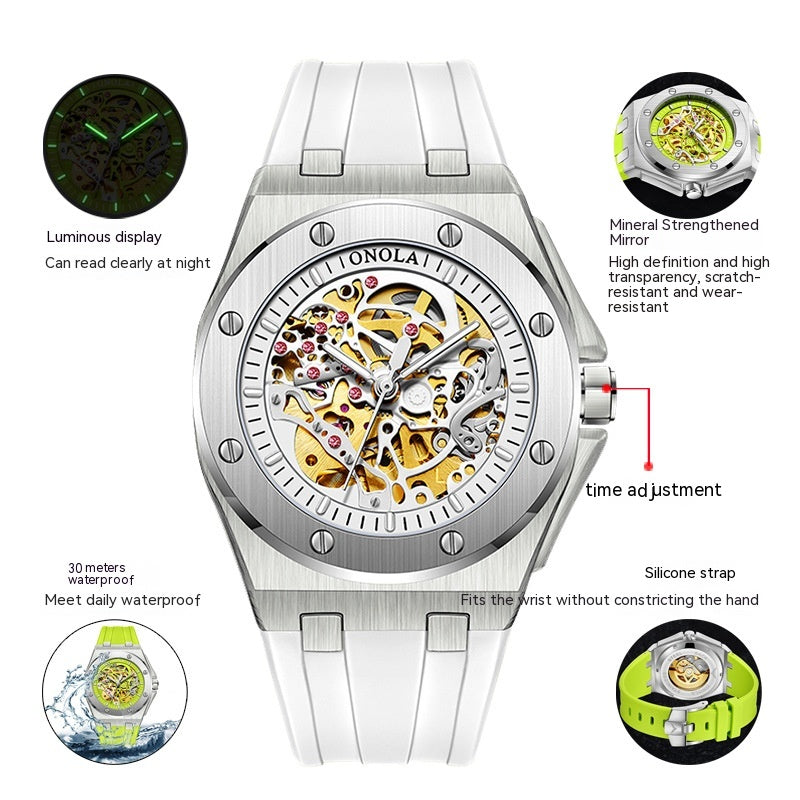 Band waterproof luminous hollow automatic mechanical watch