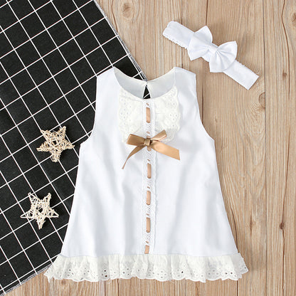 Sleeveless baby skirt with bow for girls