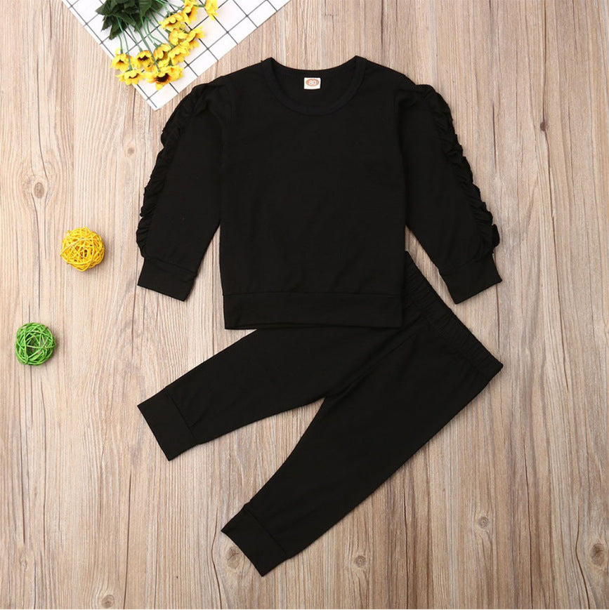 Newborn Baby Boys Girls Ruffle Jumper Solid Long Sleeve Sweatshirt Tops Pants Infant Kids 2Pcs Outfits Clothes Set Autumn Clothing