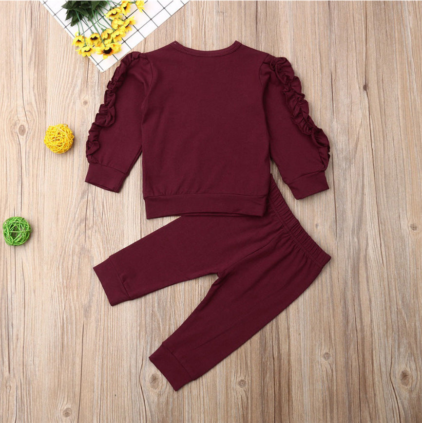 Newborn Baby Boys Girls Ruffle Jumper Solid Long Sleeve Sweatshirt Tops Pants Infant Kids 2Pcs Outfits Clothes Set Autumn Clothing