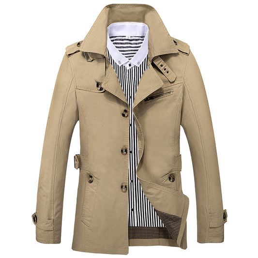 Men's fashionable casual solid color trench coat
