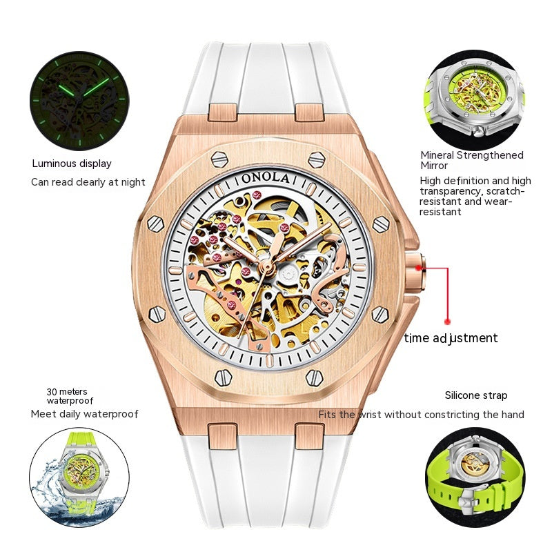 Band waterproof luminous hollow automatic mechanical watch