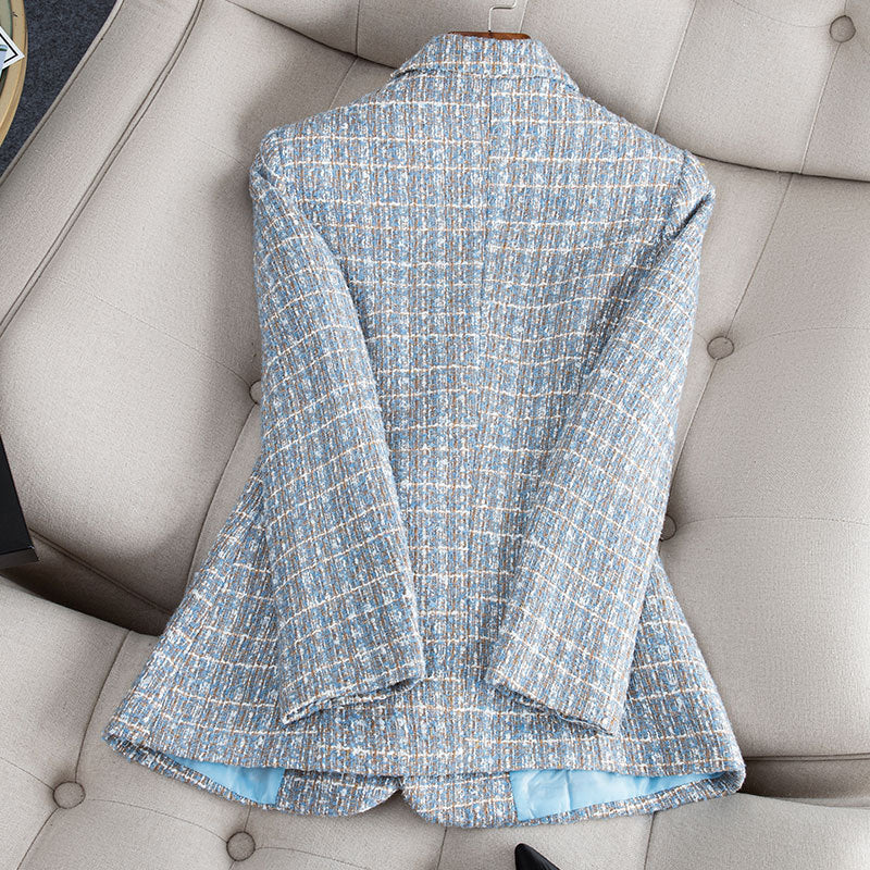 Checked tweed wool coat in socialite style