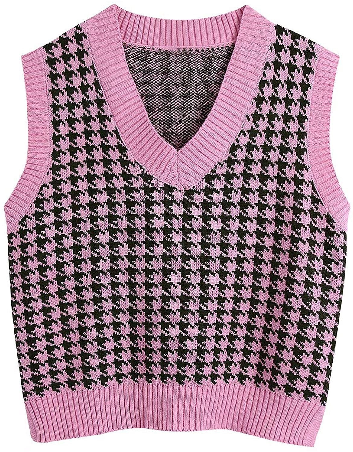 Houndstooth knitted vest