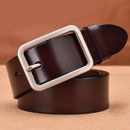 Leather belt with belt buckle