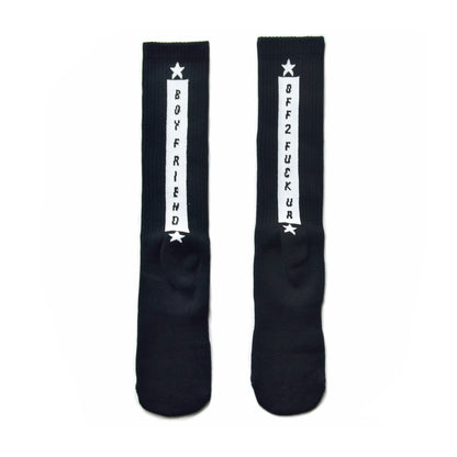 Extra thick fluffy loop sports socks black and white, personalized alphabet trendy sock