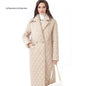 Long thin women's coat with lapels and cotton
