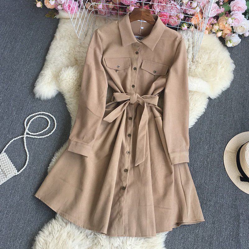 Women's fashion temperament long sleeve shirt dress