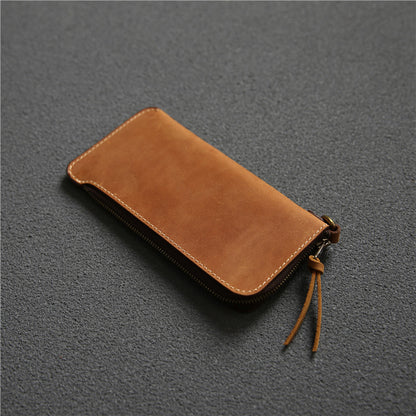 Leather wallet with belt and zipper