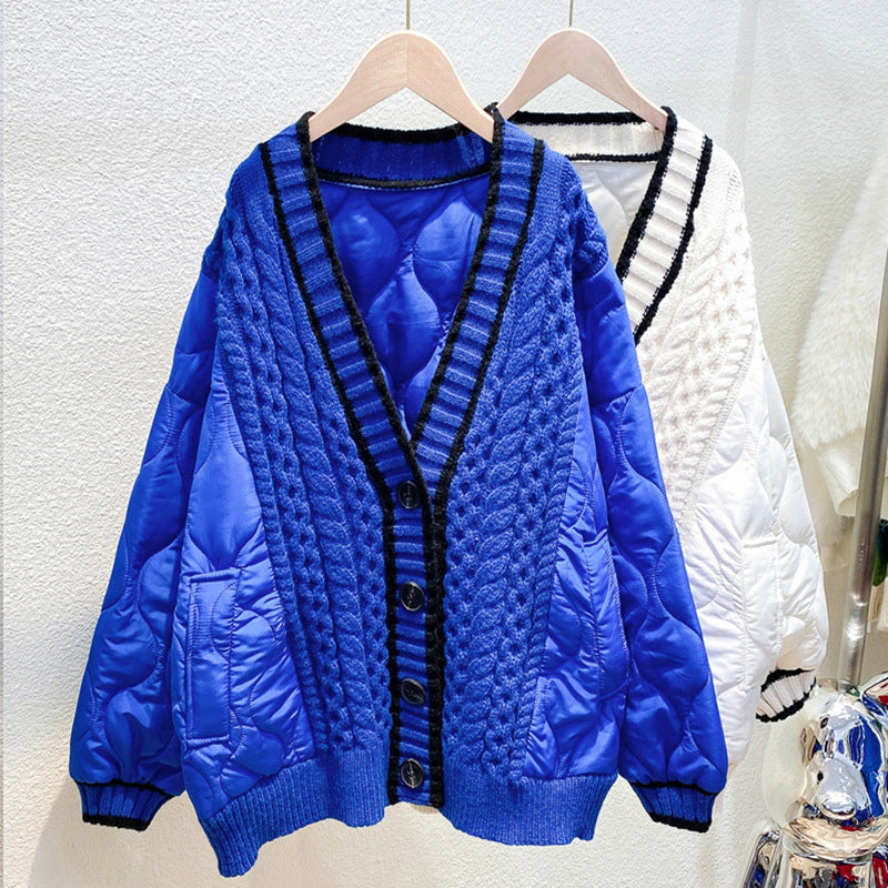 V-neck cardigan with idle-style knit seams