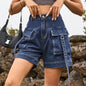 Denim Cargo hose im amerikanischen Stil lässige Shorts mit Taschen und elastischer Taille