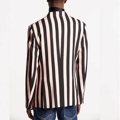 Men's fashion slim fit loose long sleeve jacket striped top