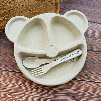 Baby Bowl Spoon Fork Feeding Food Tableware Cartoon Panda Children Dishes Baby Eating Dinnerware Set Anti-hot Training Bowl Spoon