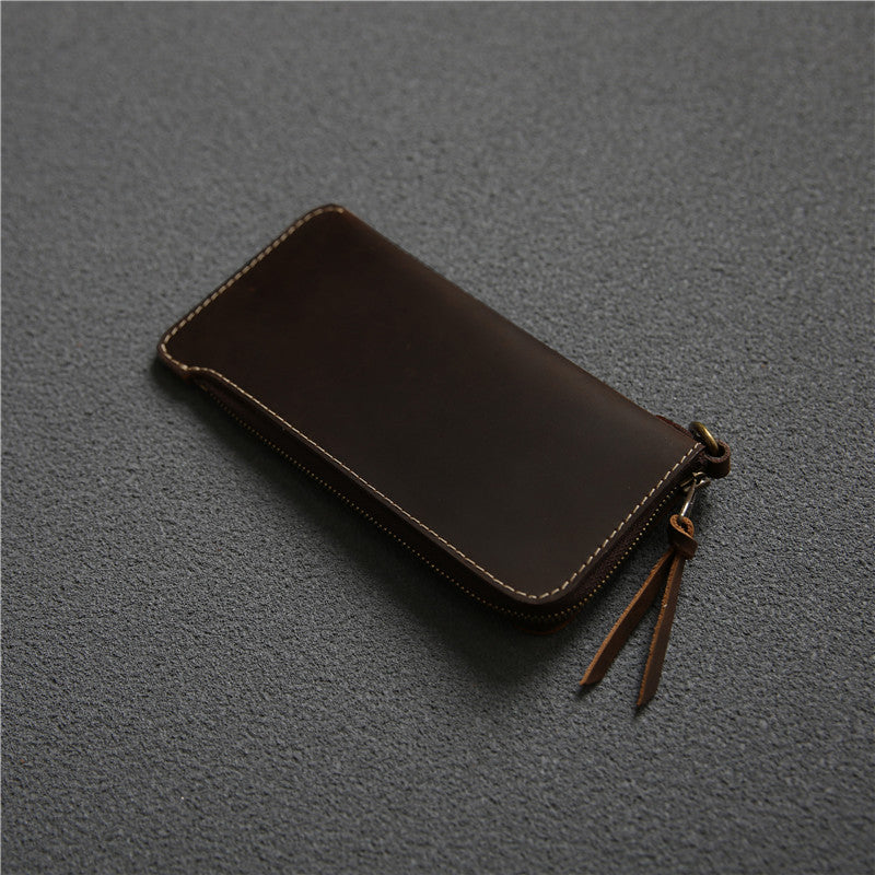 Leather wallet with belt and zipper