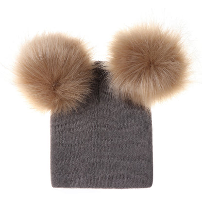 Mikkie Fur Hat Two-Ball Knitted Hat for Kids