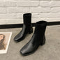 New Personality Niche Square Toe Thick Heel Socks Boots Female Ins Trend