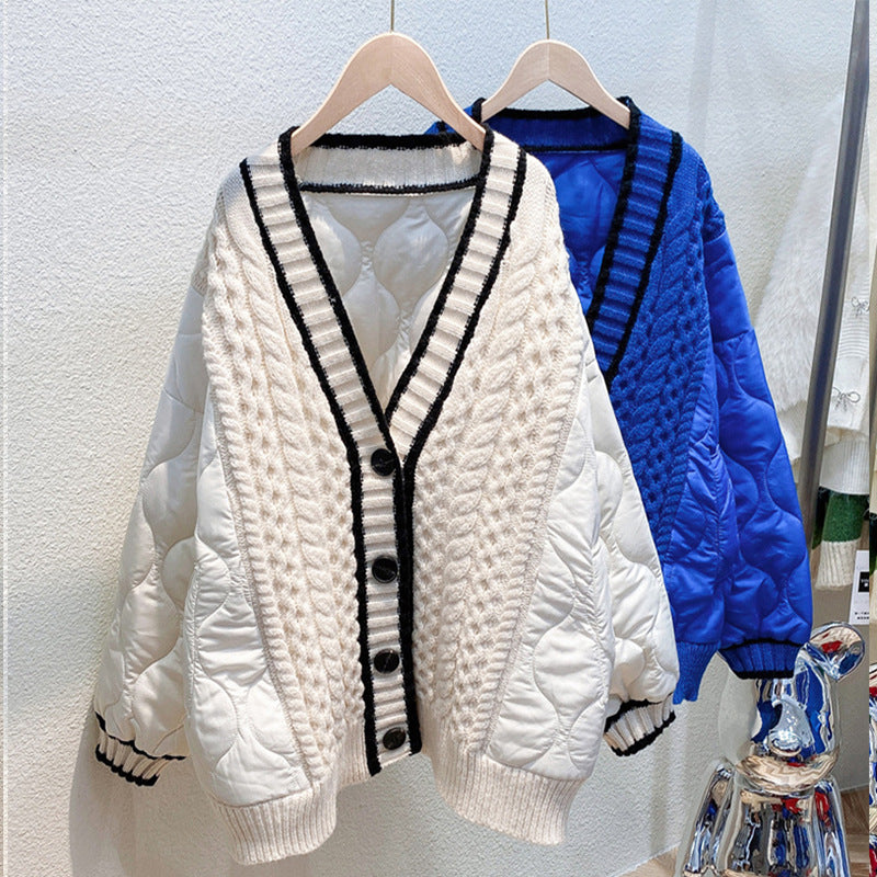V-neck cardigan with idle-style knit seams
