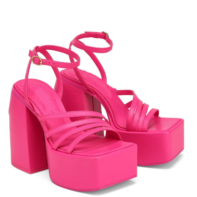 Solid color square toe platform high heel sandals