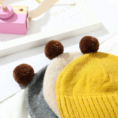 Children's hat wool hat male and female baby ear protection fluffy ball