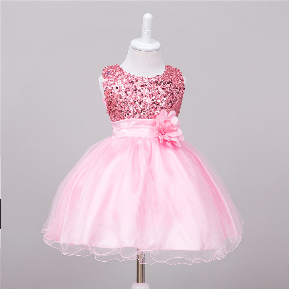 Baby-Paillettenkleid Blumenmädchen-Hochzeits-Prinzessinnenkleid