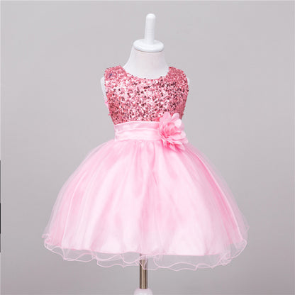 Baby-Paillettenkleid Blumenmädchen-Hochzeits-Prinzessinnenkleid