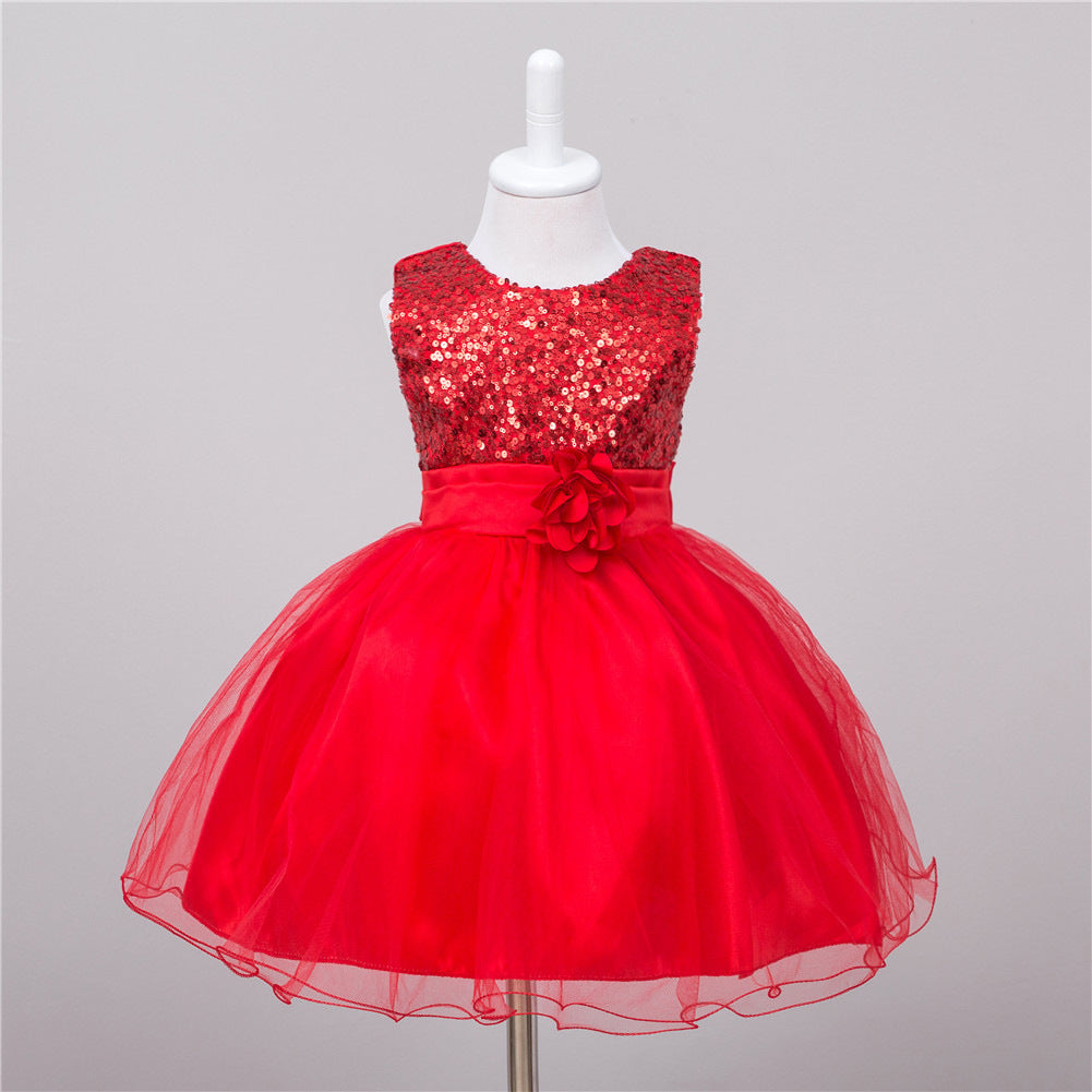 Baby-Paillettenkleid Blumenmädchen-Hochzeits-Prinzessinnenkleid