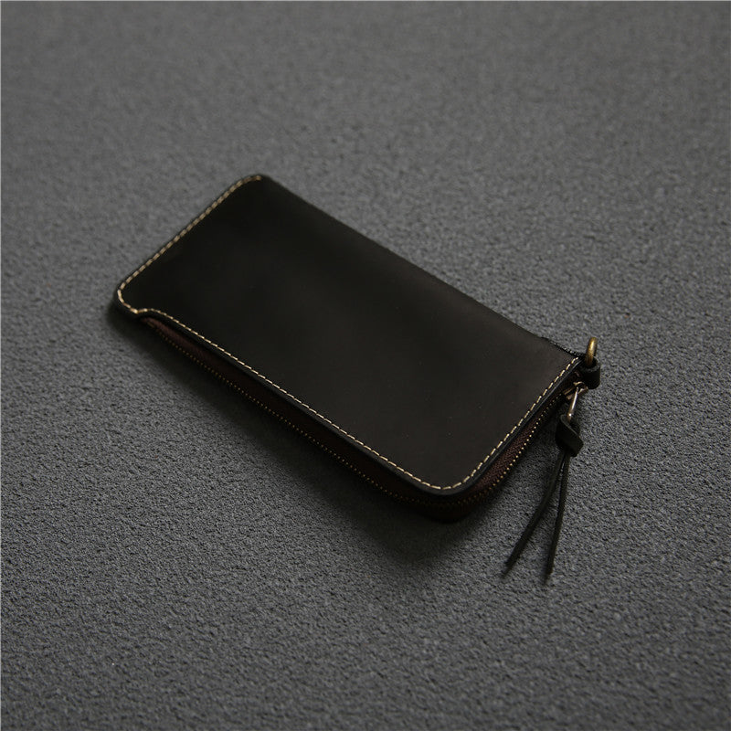 Leather wallet with belt and zipper