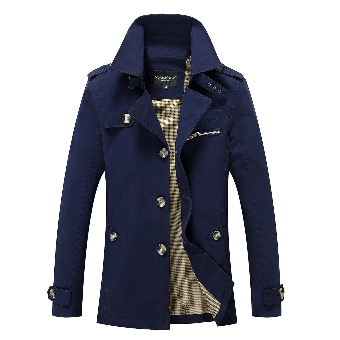 Men's fashionable casual solid color trench coat