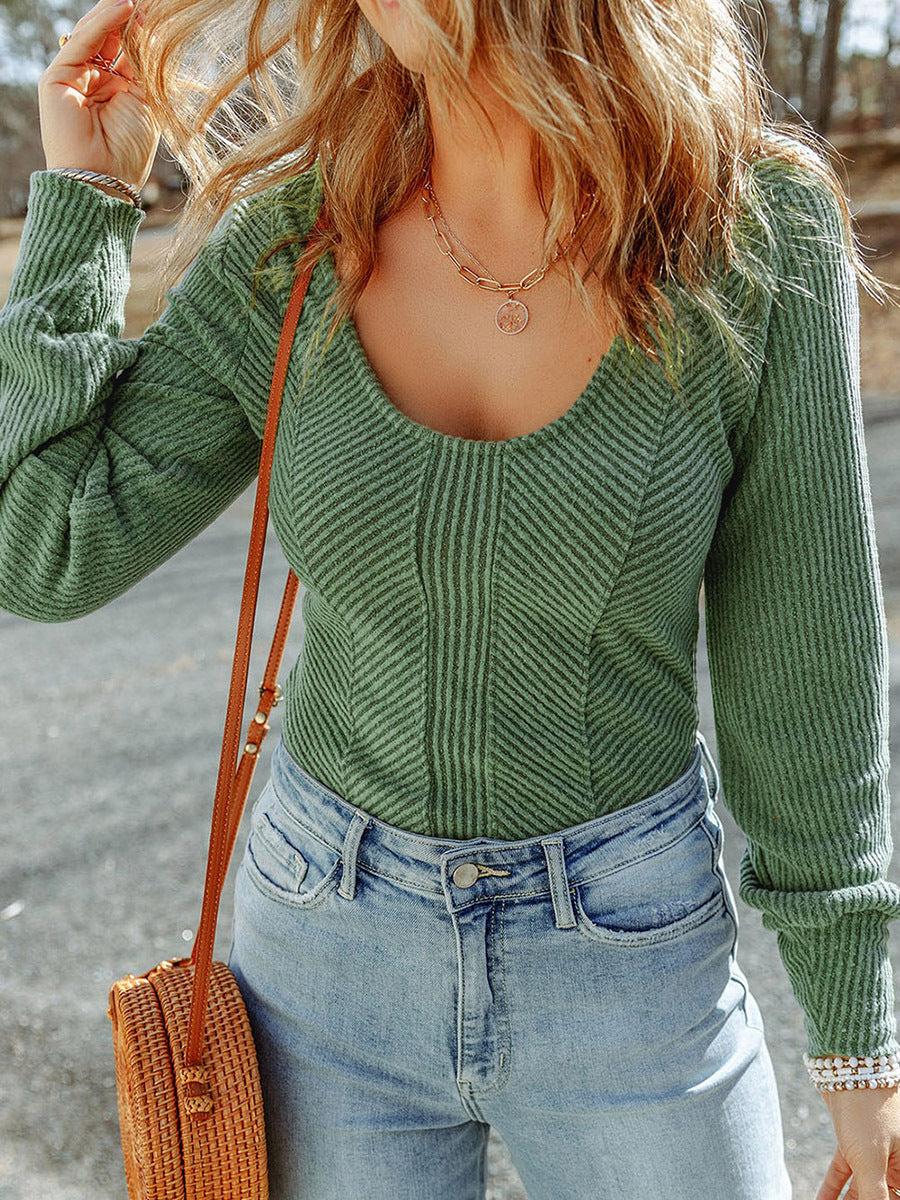 Solid color long sleeve scoop neck sweater