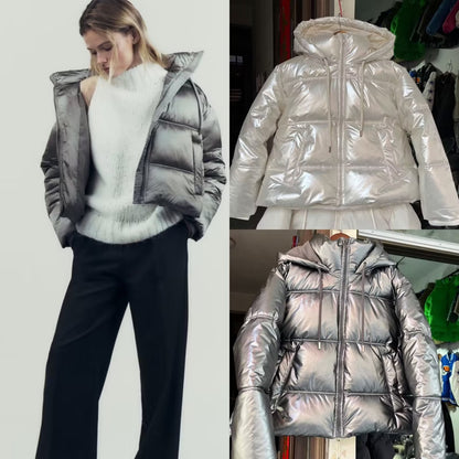 Cotton padded clothing with silver shiny surface and skin feel