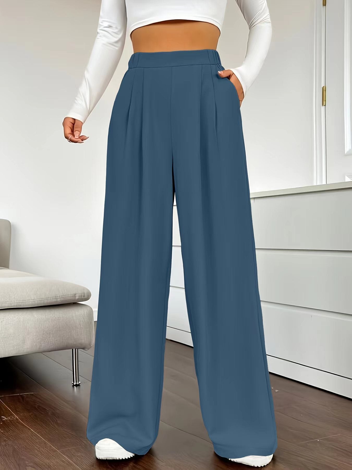 Elegante, gerade lässige Hose mit hoher Taille