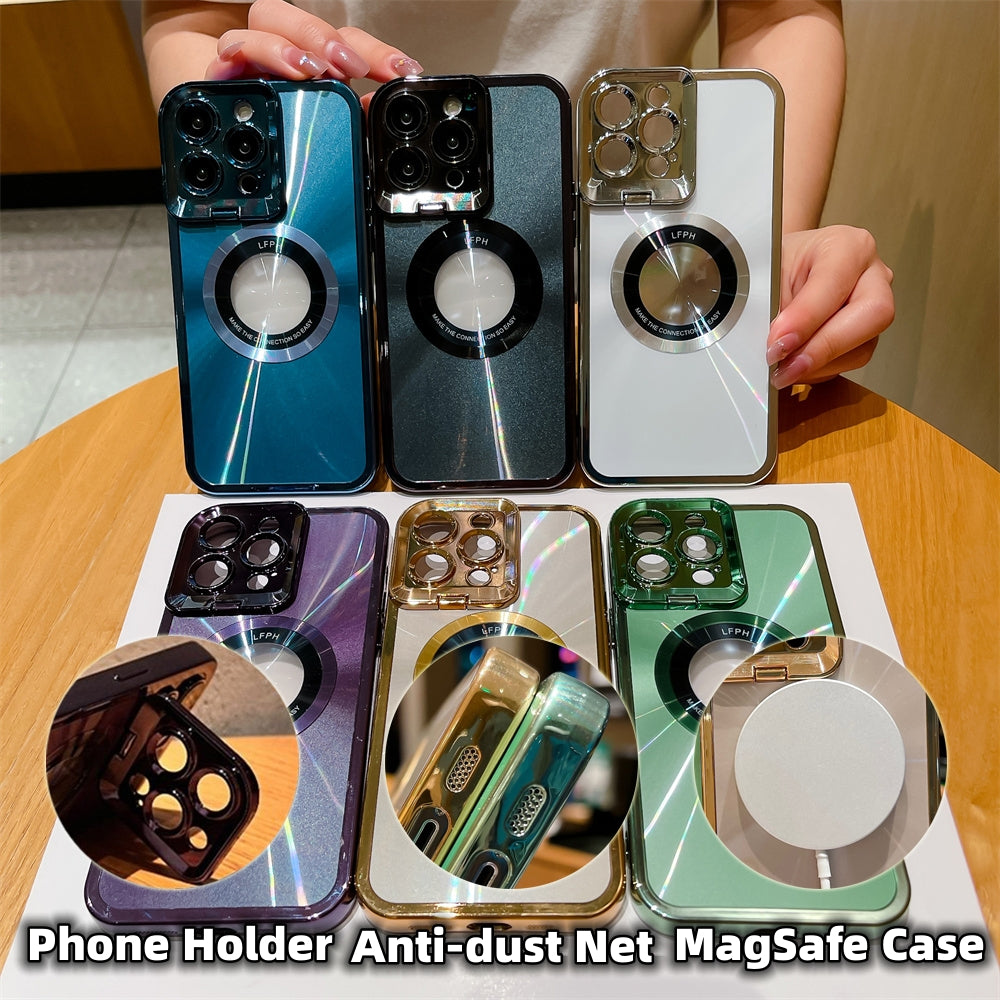 Electroplated Phone Case Luxury Plating CD Pattern Magsafe Mount Case For 12 13 14 Pro Max Invisible Camera Stand Holder Lens Mount Magnetic Suction