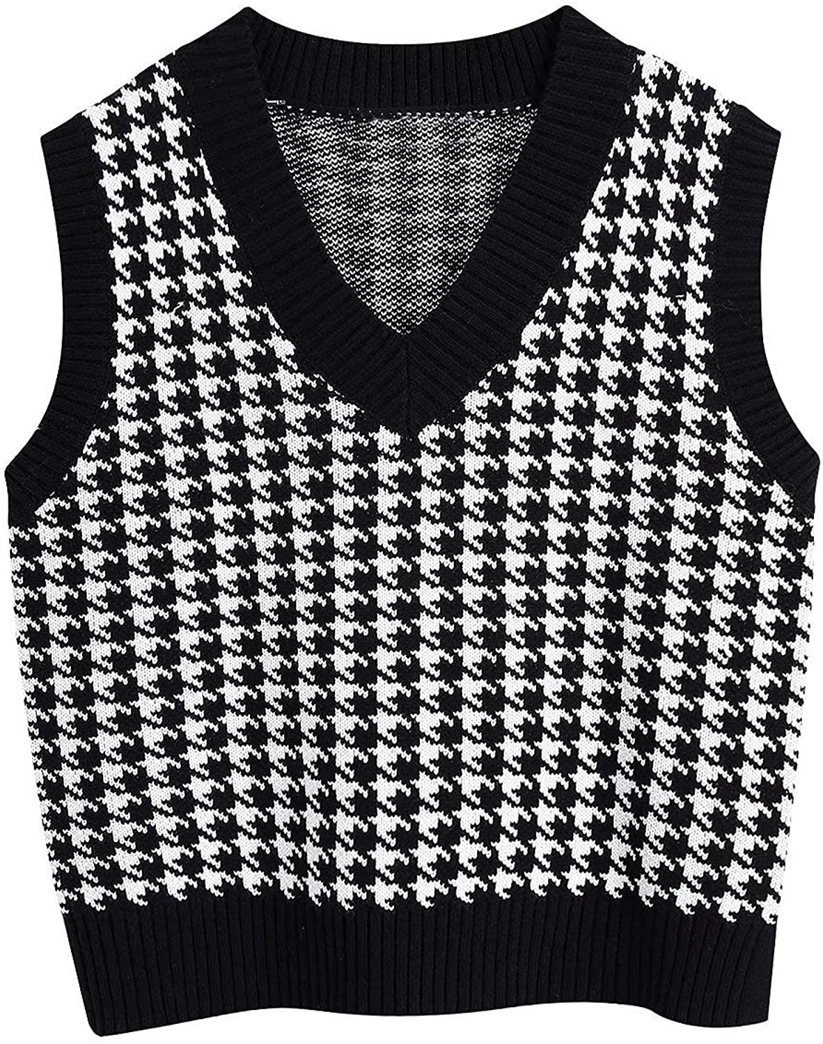 Houndstooth knitted vest