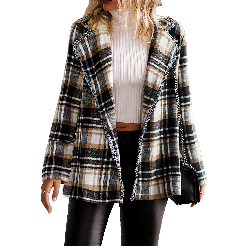 Fashionable casual check jacket for women