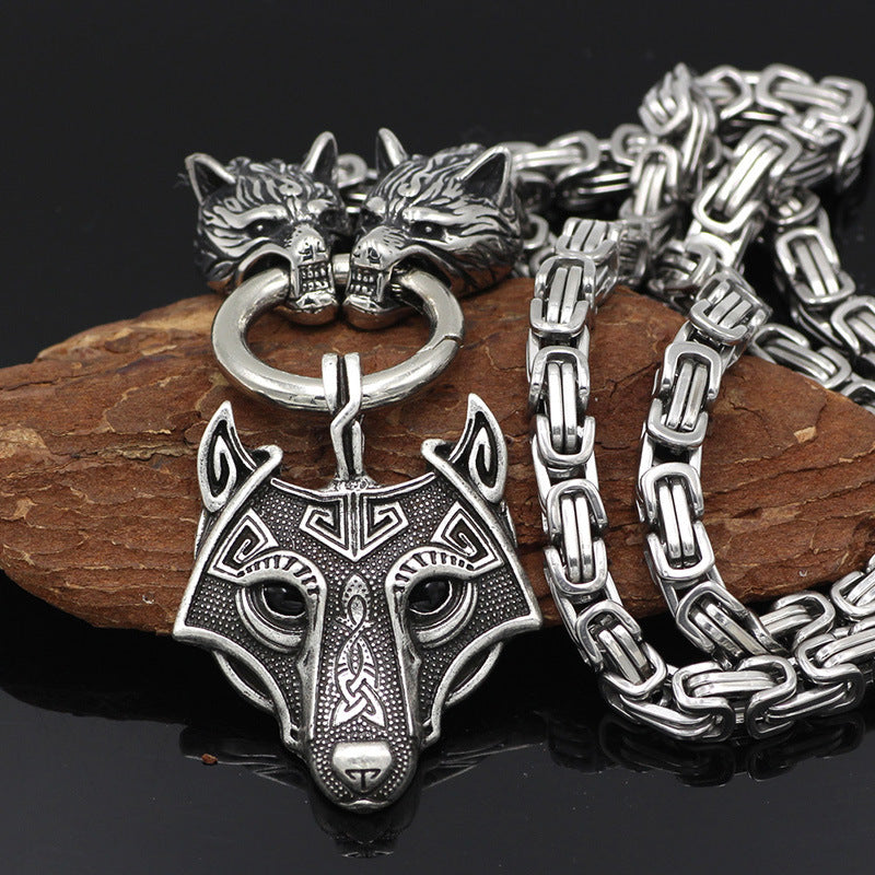 Vintage square chain titanium steel pendant wolf head necklace men's sweater chain