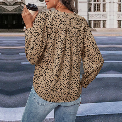 Top autumn women's clothing with long sleeves and leopard print in commute style