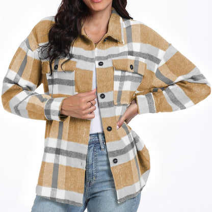 Ladies long sleeve shirt striped checked long sleeve